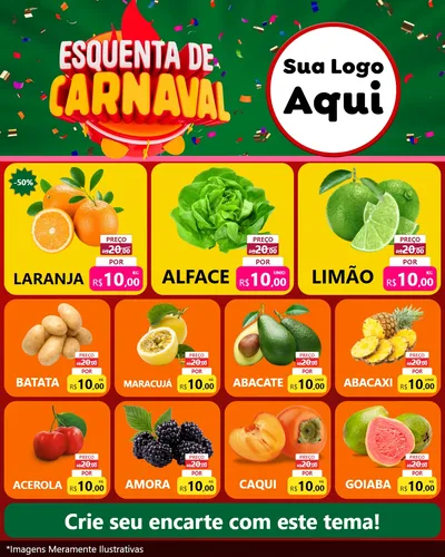 Modelo de Rede Social para Feed Instagram com o tema Esquenta de Carnaval para Hortifrúti
