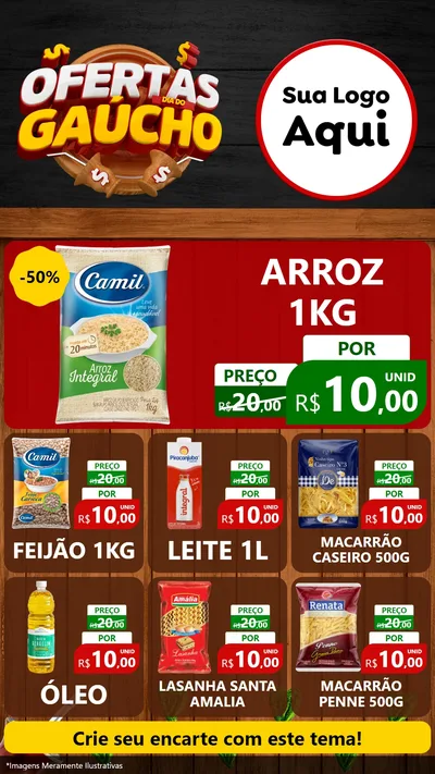 Modelo de Rede Social para Stories com o tema Ofertas Dia do Gaúcho para Supermercado