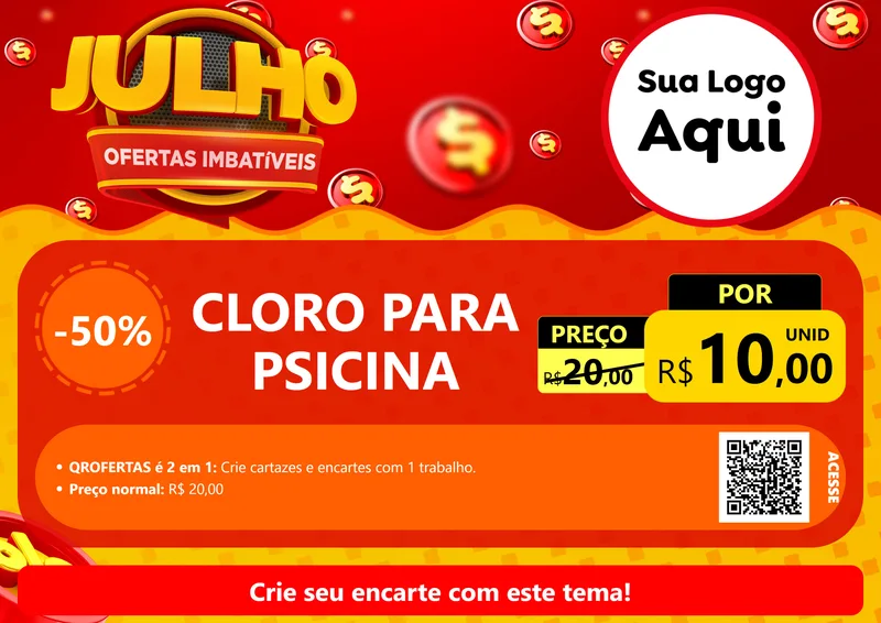 Modelo de Cartaz para Cartaz A4 Horizontal com o tema Julho Ofertas Imbatíveis para Produtos para Piscina