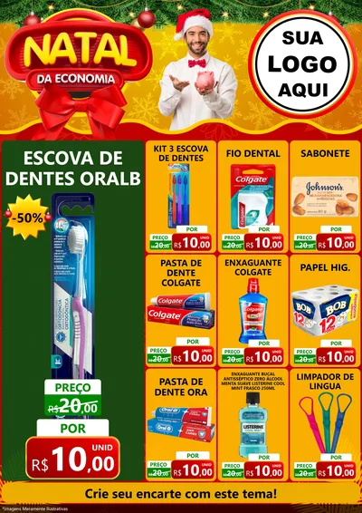 Modelo de Encarte para Encarte A4 Vertical com o tema Natal da Economia para Higiene Pessoal