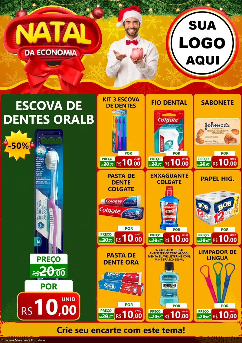 Modelo de Encarte para Encarte A4 Vertical com o tema Natal da Economia para Higiene Pessoal