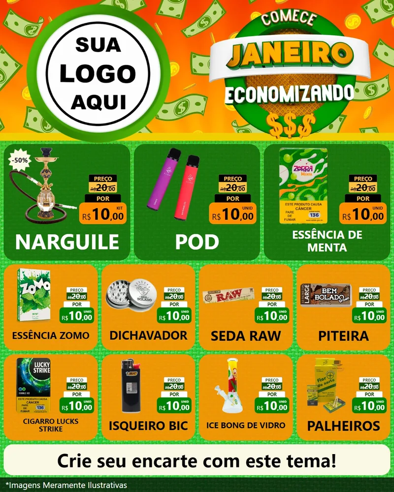 Modelo de Rede Social para Feed Instagram com o tema Comece Janeiro Economizando para Tabacaria