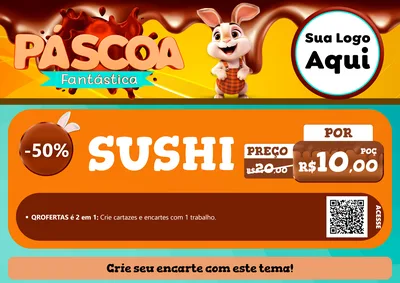 Modelo de Cartaz para Cartaz A4 Horizontal com o tema Páscoa Fantástica para Comida japonesa