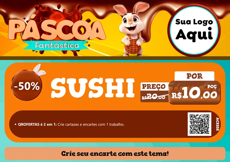 Modelo de Cartaz para Cartaz A4 Horizontal com o tema Páscoa Fantástica para Comida japonesa