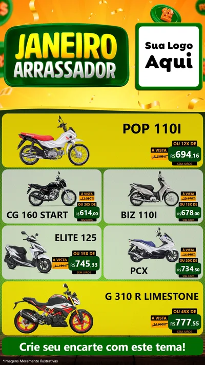 Modelo de TV para TV Vertical com o tema Janeiro Arrasador para Concessionaria de Motos