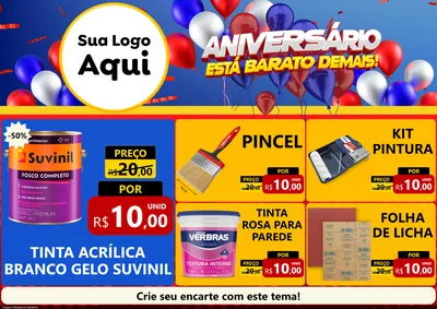 Modelo de Encarte para Encarte A4 Horizontal com o tema Aniversário para Tintas e Ferramentas