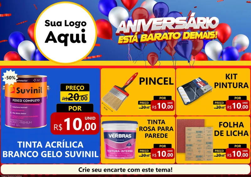 Modelo de Encarte para Encarte A4 Horizontal com o tema Aniversário para Tintas e Ferramentas
