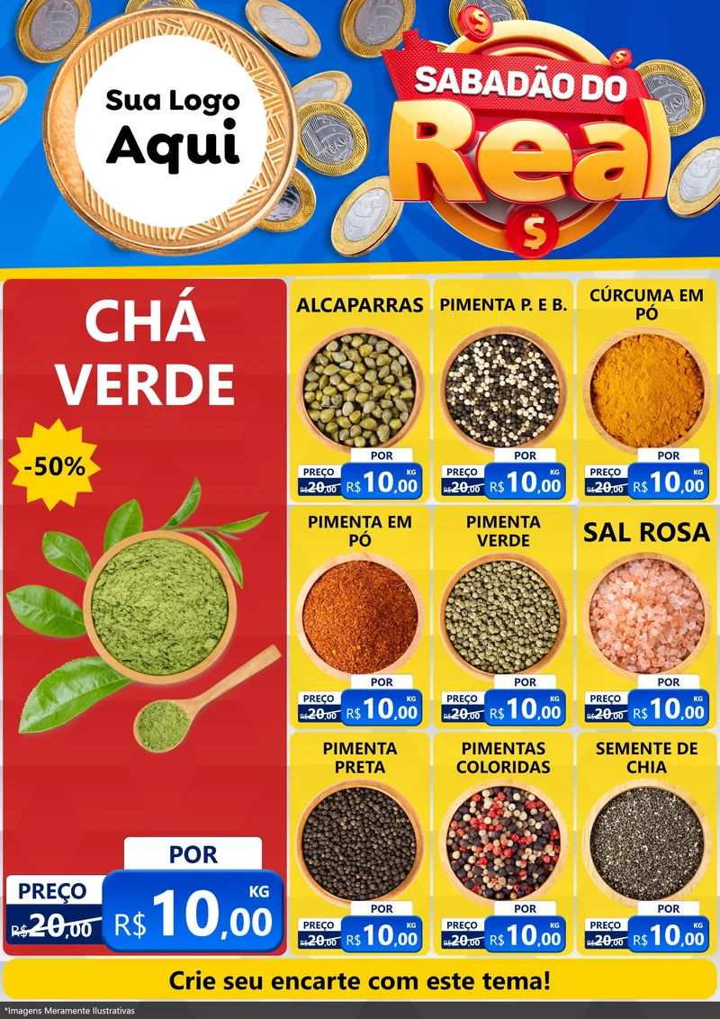 Modelo de Encarte para Encarte A4 Vertical com o tema Sabadão do Real para Produtos Naturais