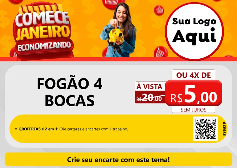 Modelo de Cartaz para Cartaz A4 Horizontal com o tema Comece Janeiro Economizando para Móveis e Eletro