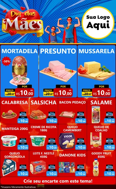 Modelo de Encarte para Encarte Grande com o tema Dia das Mães para Frios e Laticínios