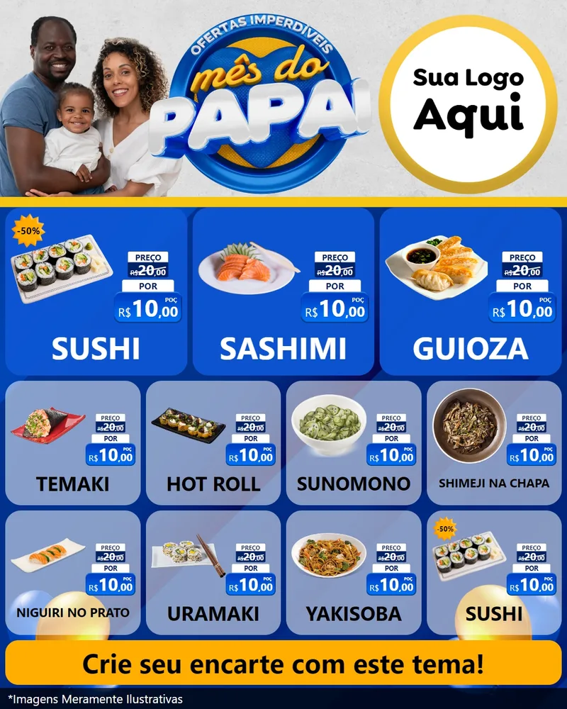 Modelo de Rede Social para Feed Instagram com o tema Ofertas Imperdíveis Mês Do Papai para Comida japonesa
