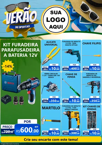 Modelo de Encarte para Encarte A4 Vertical com o tema Verão de Ofertas para Maquinas e Ferramentas