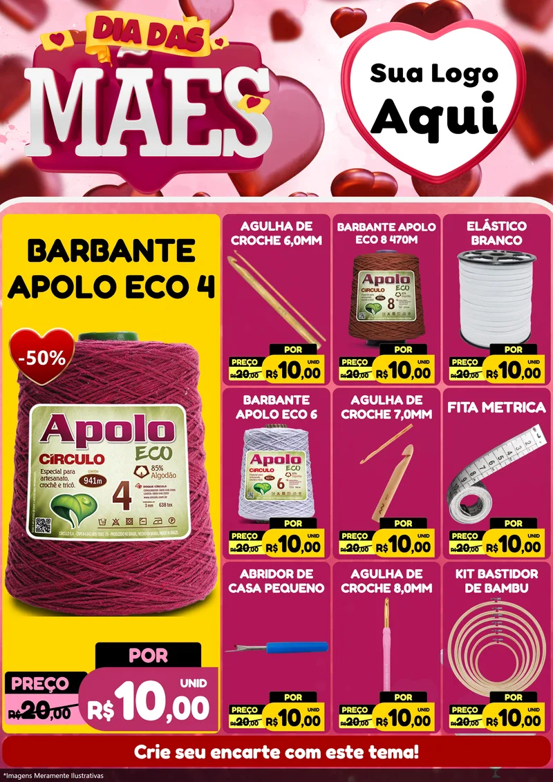 Modelo de Encarte para Encarte A4 Vertical com o tema Dia Das Mães para Armarinho e Aviamentos