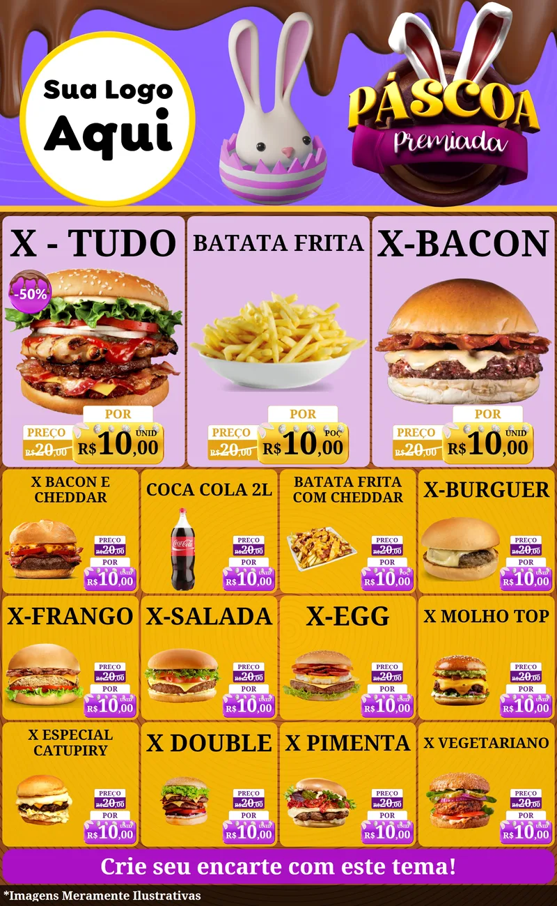 Modelo de Encarte para Encarte Grande com o tema Páscoa Premiada para Hamburgueria