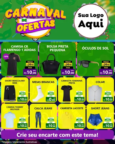 Modelo de Rede Social para Feed Instagram com o tema Carnaval de Ofertas para Roupas e acessórios