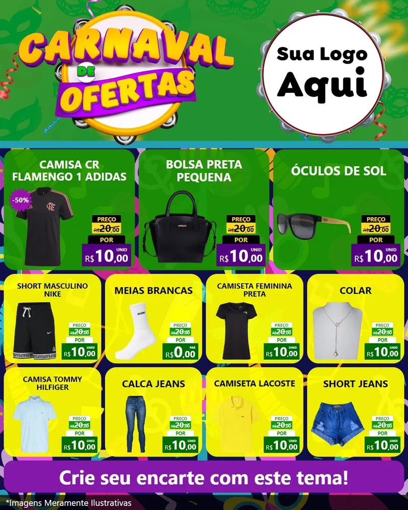 Modelo de Rede Social para Feed Instagram com o tema Carnaval de Ofertas para Roupas e acessórios