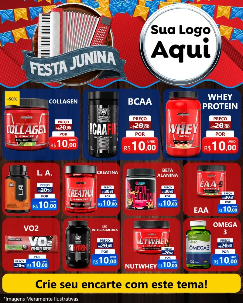 Modelo de Rede Social para Feed Instagram com o tema Festa Junina para Suplementos alimentares
