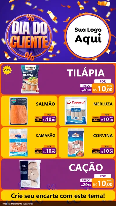 Modelo de TV para TV Vertical com o tema Dia do Cliente para Peixaria