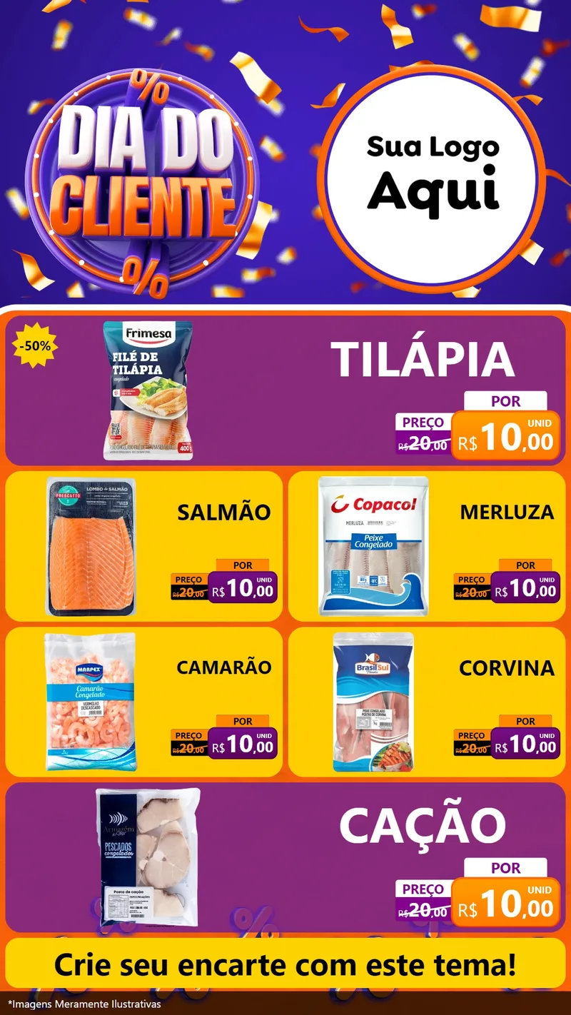 Modelo de TV para TV Vertical com o tema Dia do Cliente para Peixaria