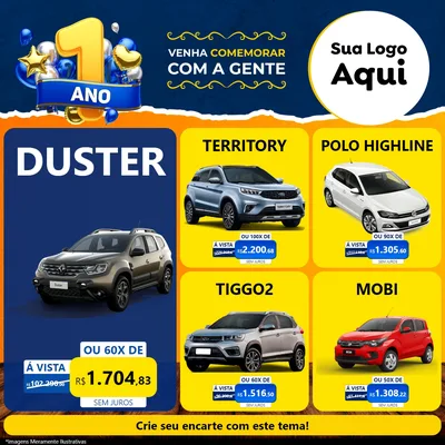 Modelo de Rede Social para Feed Facebook com o tema Um Ano de Aniversário para Concessionaria de Carros