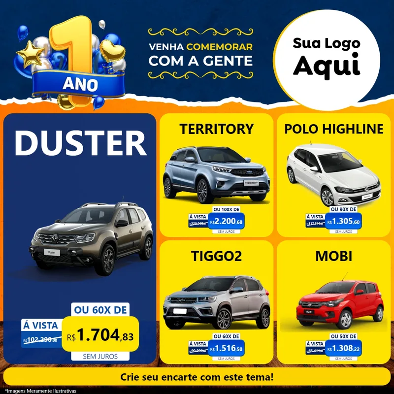 Modelo de Rede Social para Feed Facebook com o tema Um Ano de Aniversário para Concessionaria de Carros