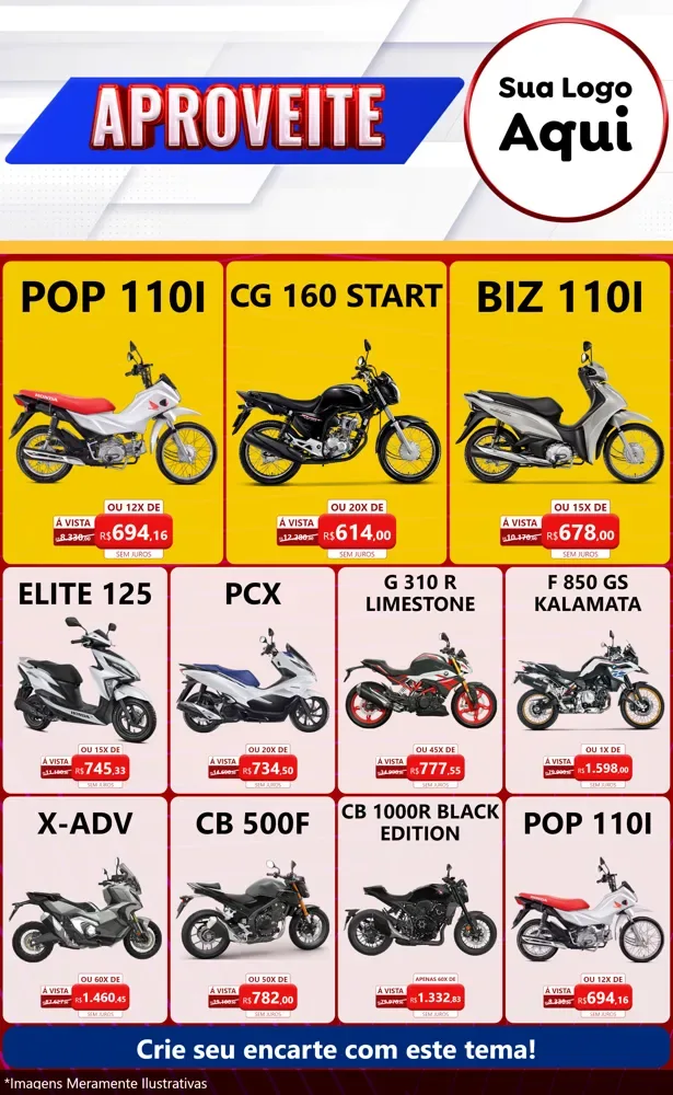 Modelo de Encarte para Encarte Grande com o tema Aproveite para Concessionaria de Motos