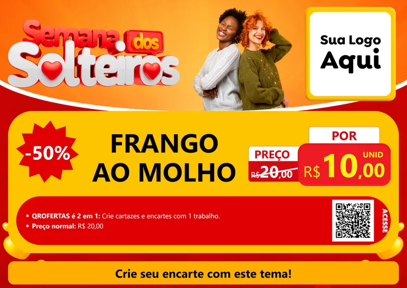 Modelo de Cartaz para Cartaz A4 Horizontal com o tema Semana dos Solteiros para Restaurante