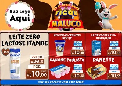Modelo de Encarte para Encarte A4 Horizontal com o tema O Coelho Ficou Maluco - Páscoa para Frios e Laticínios