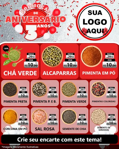 Modelo de Rede Social para Feed Instagram com o tema Promoção de Aniversário - 3 Anos para Produtos Naturais