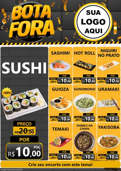 Modelo de Encarte para Encarte A4 Vertical com o tema Bota Fora para Comida japonesa