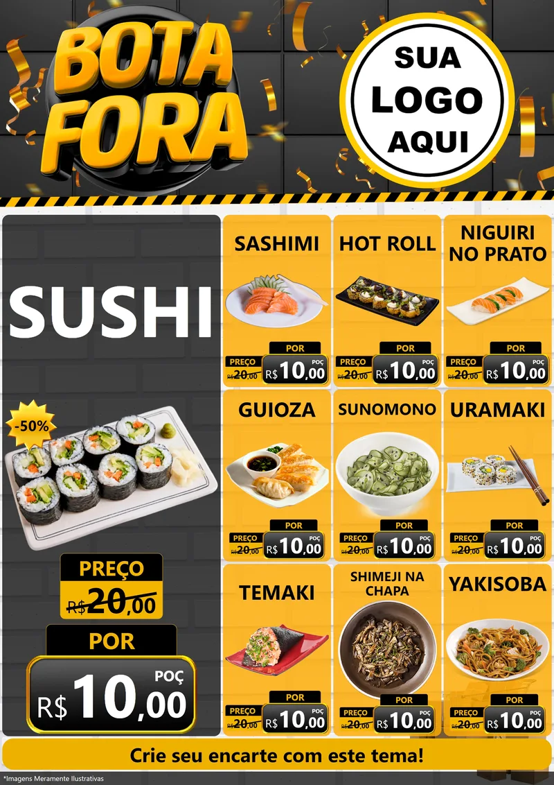 Modelo de Encarte para Encarte A4 Vertical com o tema Bota Fora para Comida japonesa