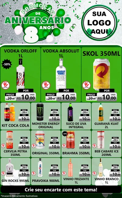 Modelo de Encarte para Encarte Grande com o tema Promoção de Aniversário - 8 Anos para Distribuidora de bebidas
