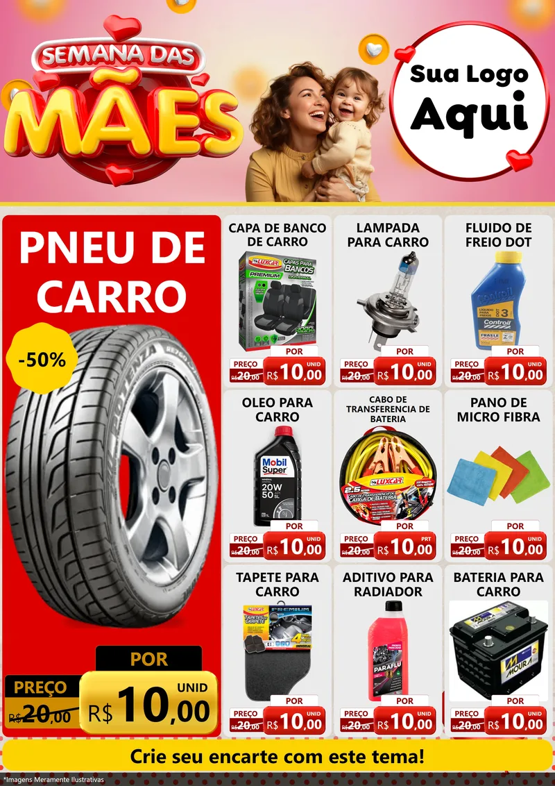 Modelo de Encarte para Encarte A4 Vertical com o tema Semana das Mães para Auto peças