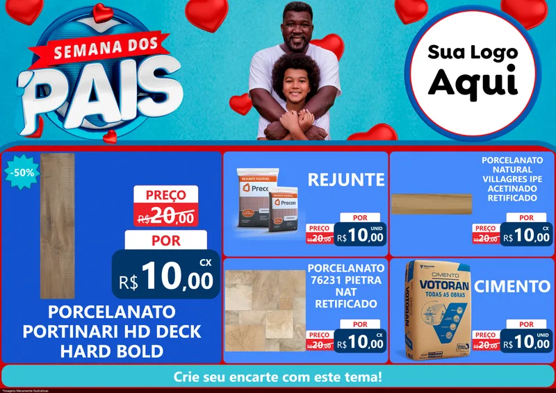 Modelo de Encarte para Encarte A4 Horizontal com o tema Semana Dos Pais para Pisos e revestimentos