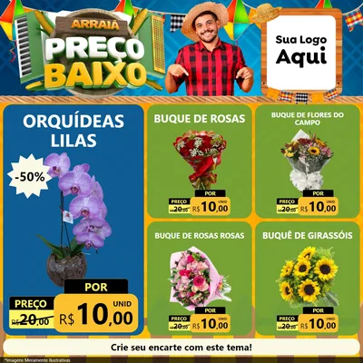 Modelo de Rede Social para Feed Facebook com o tema Arraiá de Preço Baixo - Junina para Floricultura e jardim