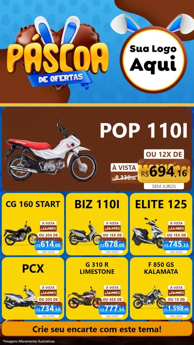 Modelo de Rede Social para Stories com o tema Páscoa de Ofertas para Concessionaria de Motos