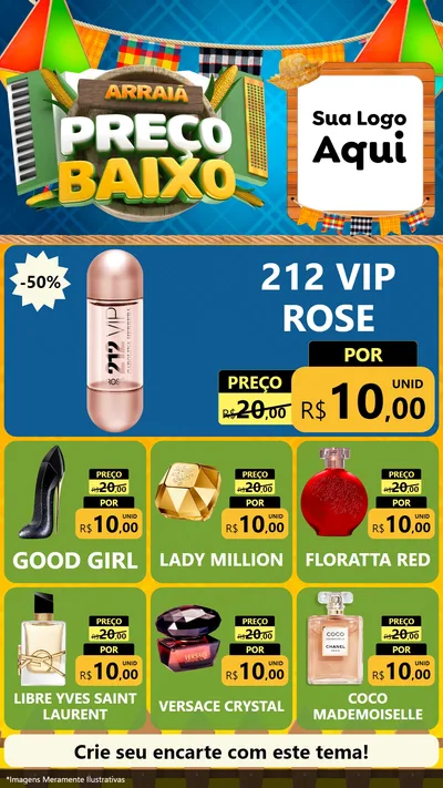 Modelo de Rede Social para Stories com o tema Arraiá de Preço Baixo - Junina para Perfumes