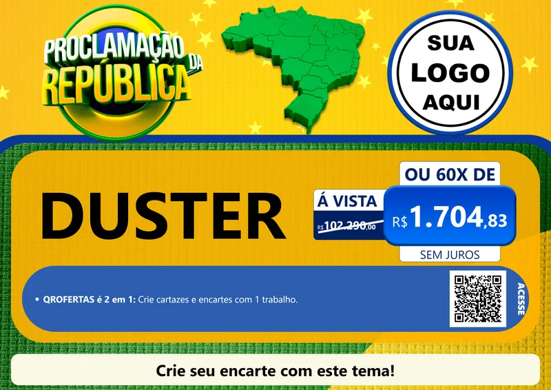 Modelo de Cartaz para Cartaz A4 Horizontal com o tema Proclamação da República para Concessionaria de Carros