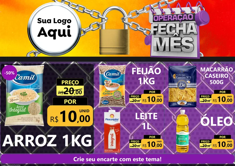 Modelo de Encarte para Encarte A4 Horizontal com o tema Operação Fecha Mês para Supermercado