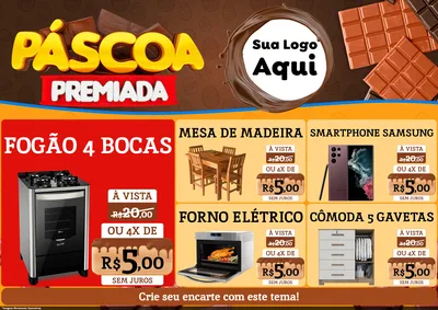 Modelo de Encarte para Encarte A4 Horizontal com o tema Páscoa Premiada para Móveis e Eletro