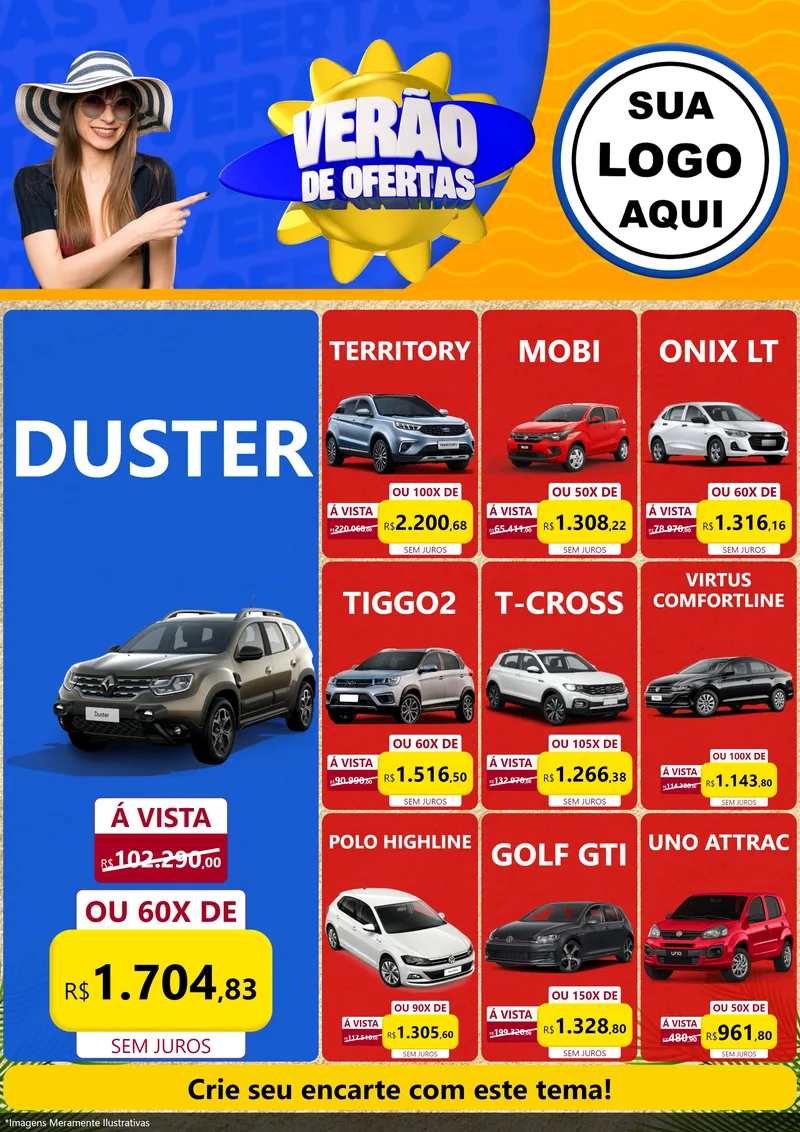 Modelo de Encarte para Encarte A4 Vertical com o tema Verão de Ofertas para Concessionaria de Carros