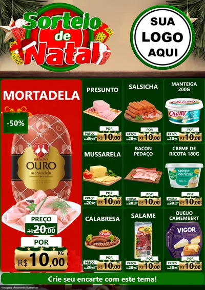 Modelo de Encarte para Encarte A4 Vertical com o tema Sorteio de Natal para Frios e Laticínios
