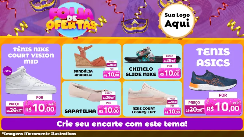 Modelo de TV para TV Horizontal com o tema Folia de Ofertas para Calçados