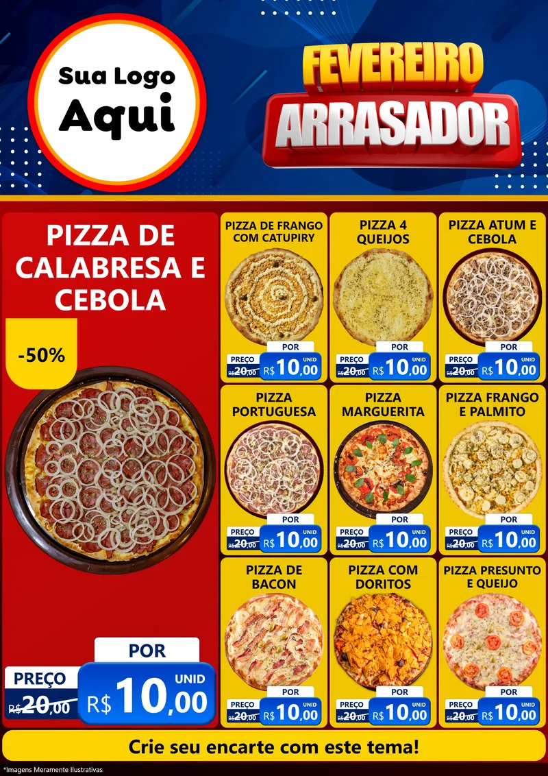 Modelo de Encarte para Encarte A4 Vertical com o tema Fevereiro Arrasador para Pizzaria
