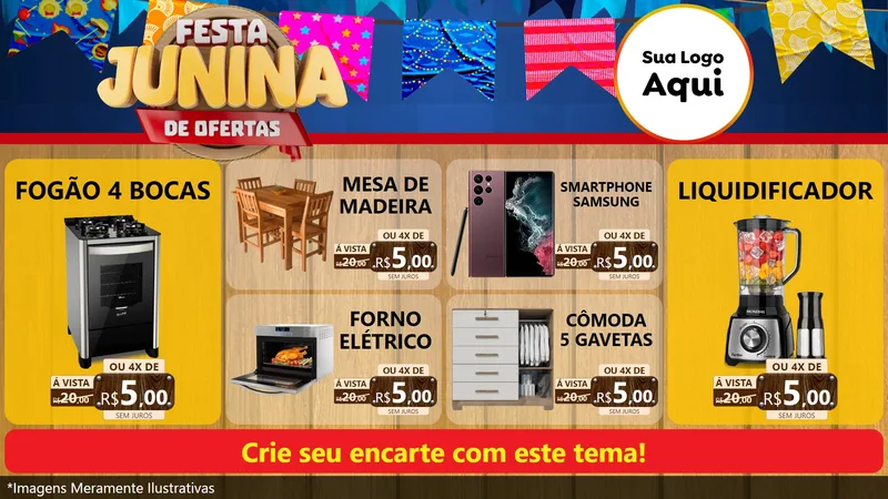 Modelo de TV para TV Horizontal com o tema Festa Junina de Ofertas para Móveis e Eletro