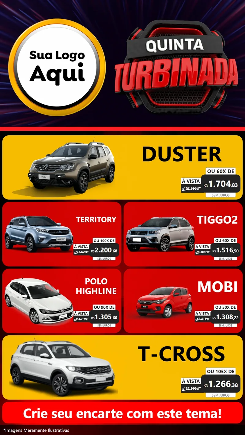 Modelo de TV para TV Vertical com o tema Quinta Turbinada para Concessionaria de Carros