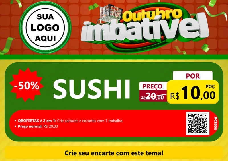 Modelo de Cartaz para Cartaz A4 Horizontal com o tema Outubro Imbatível para Comida japonesa