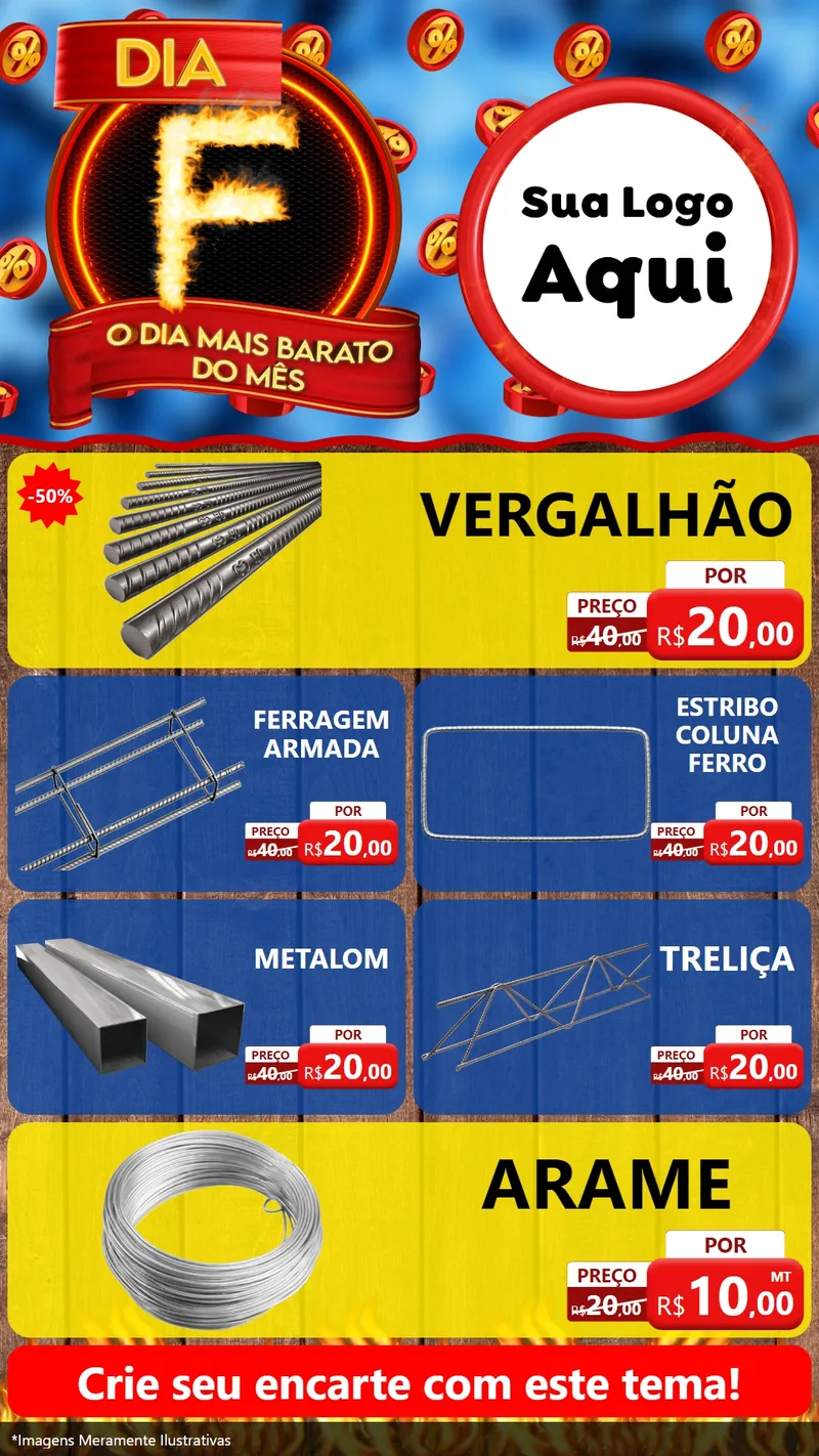 Modelo de TV para TV Vertical com o tema Dia F - O Dia Mais Barato Do Mês para Ferragens