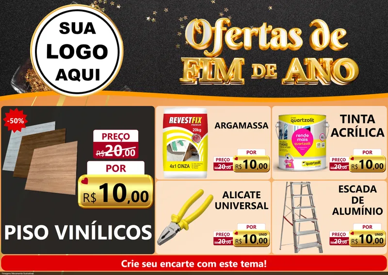 Modelo de Encarte para Encarte A4 Horizontal com o tema Ofertas de Fim de Ano para Material para Construção