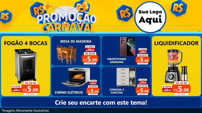 Modelo de TV para TV Horizontal com o tema Promoção de Carnaval para Móveis e Eletro